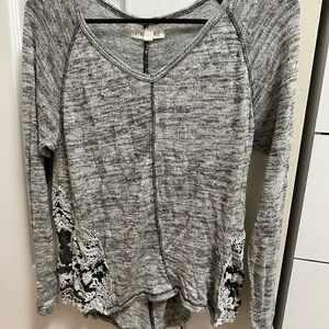 Aeropostale Heather Gray Long Sleeve with Lace Accents